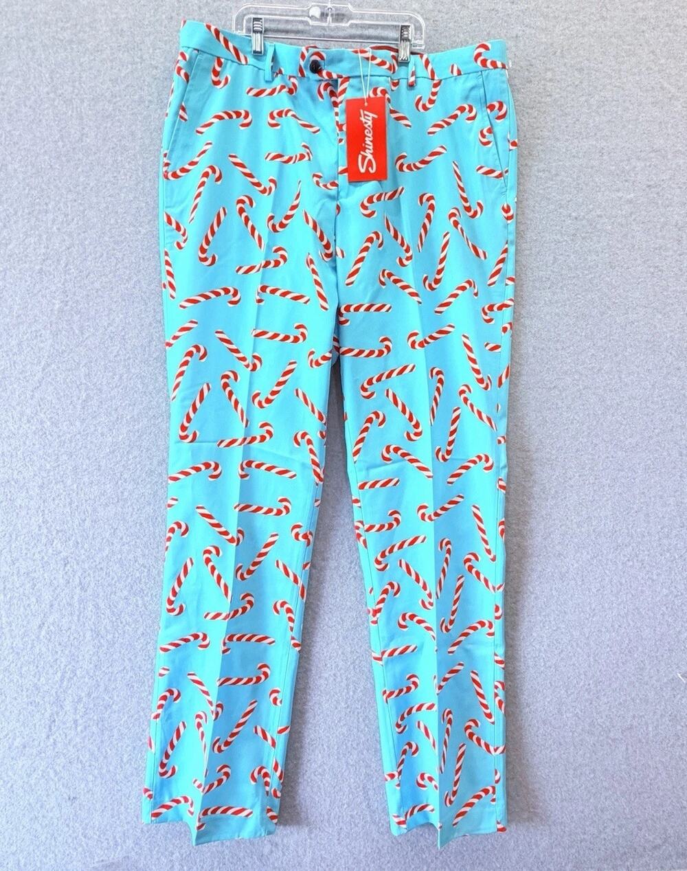 Shinesty Christmas Pants Mens 38x35 Peppermint Pimp Canes Candy Cane Print NWT
